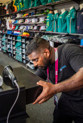 One World Rental staff managing cash drawers at Melbourne F1 Grand Prix